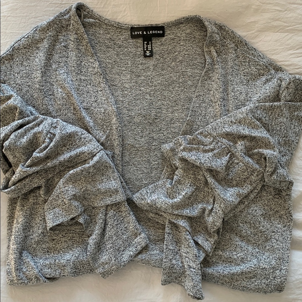 Gray Ruffle Sleeve Cardigan